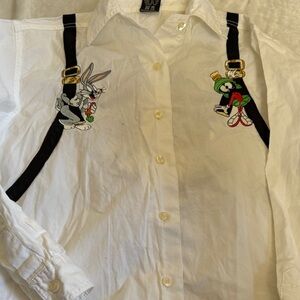 Warner Bros. White cotton embroidered   Shirt ladies small